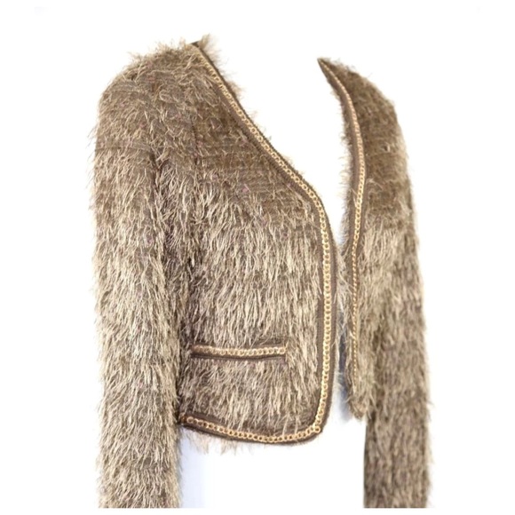 Bronze Brown Chain Detail Shag Jacket T1 XS $430 - Picture 3 of 4